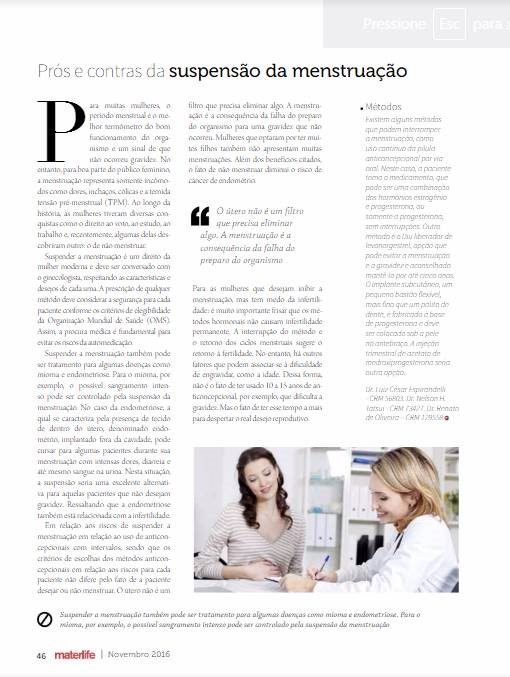 Imagem do conteúdo: Pós e contras – Suspensão da menstruação